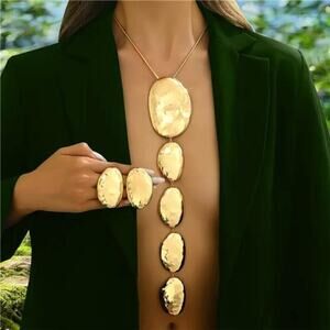 Chunky Gold Sofy  Necklace Earring Set for Women Exaggerated Geometric Hammered